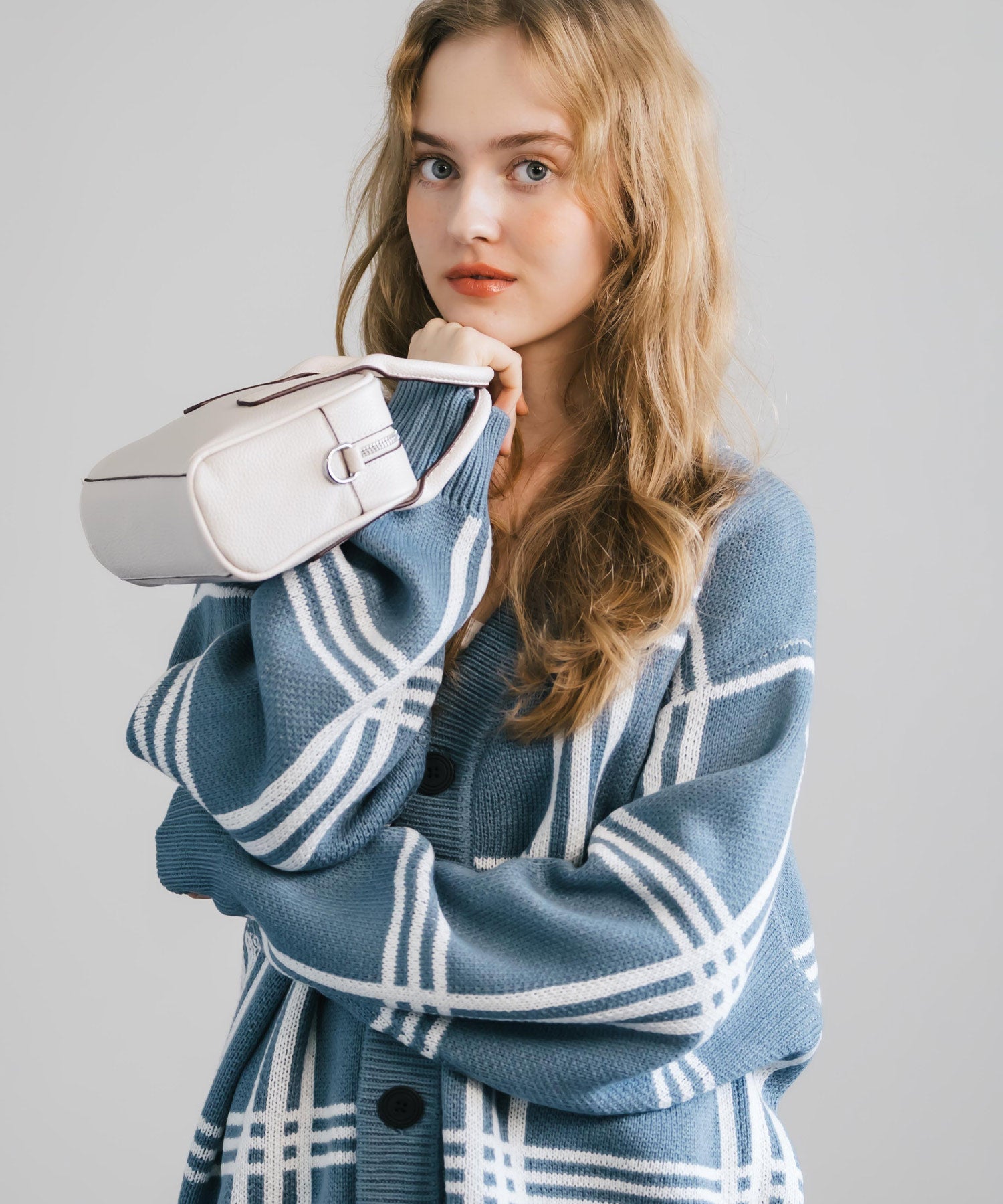 オーバーサイズ 総柄Vネックニットカーディガン アーガイル柄/チェック柄 11618