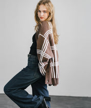 オーバーサイズ 総柄Vネックニットカーディガン アーガイル柄/チェック柄 11618