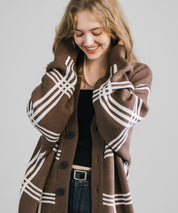 オーバーサイズ 総柄Vネックニットカーディガン アーガイル柄/チェック柄 11618