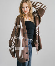 オーバーサイズ 総柄Vネックニットカーディガン アーガイル柄/チェック柄 11618