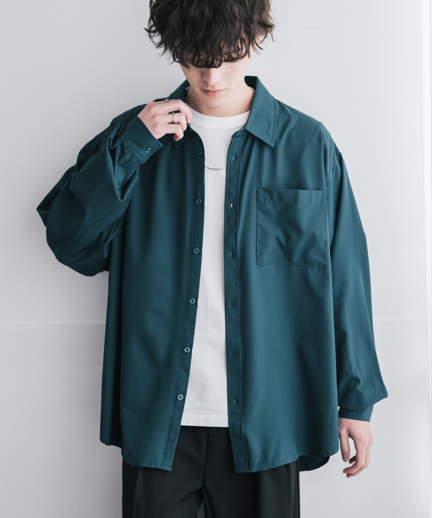 新色追加 オーバーサイズ レギュラーカラーストレッチ長袖シャツ 11915