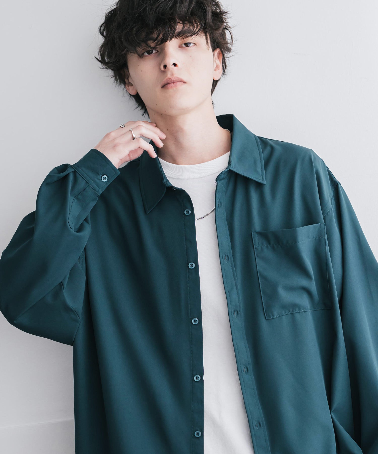 新色追加 オーバーサイズ レギュラーカラーストレッチ長袖シャツ 11915