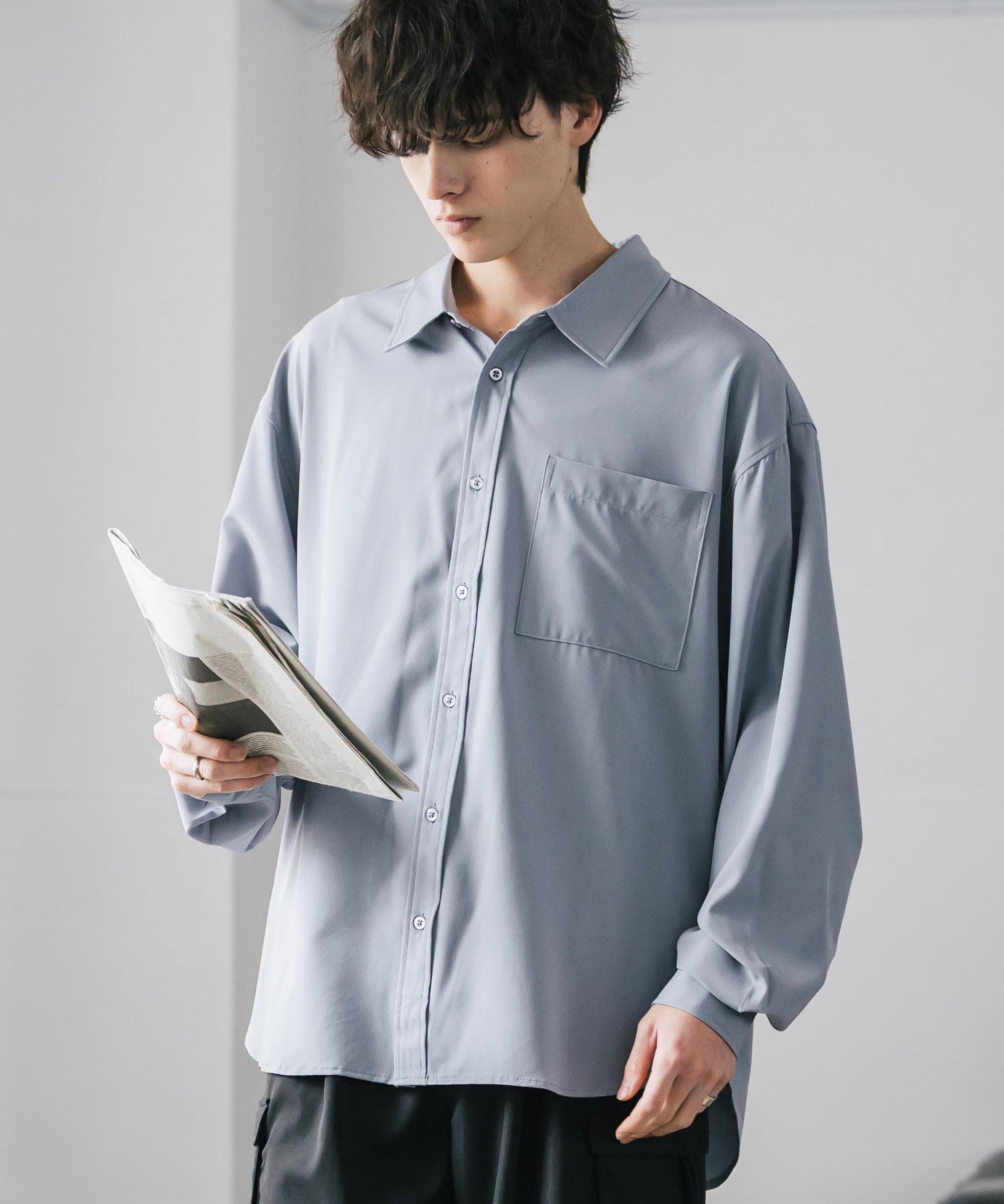 新色追加 オーバーサイズ レギュラーカラーストレッチ長袖シャツ 11915