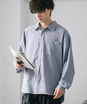 新色追加 オーバーサイズ レギュラーカラーストレッチ長袖シャツ 11915