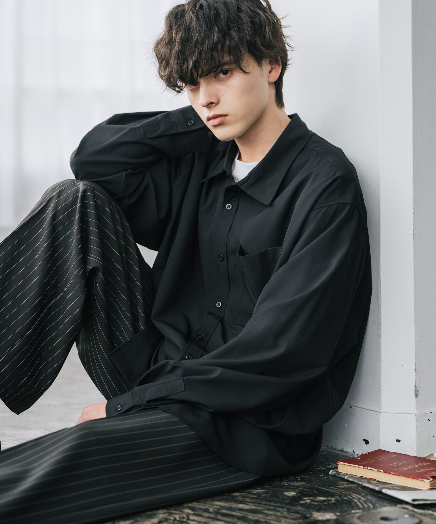 新色追加 オーバーサイズ レギュラーカラーストレッチ長袖シャツ 11915