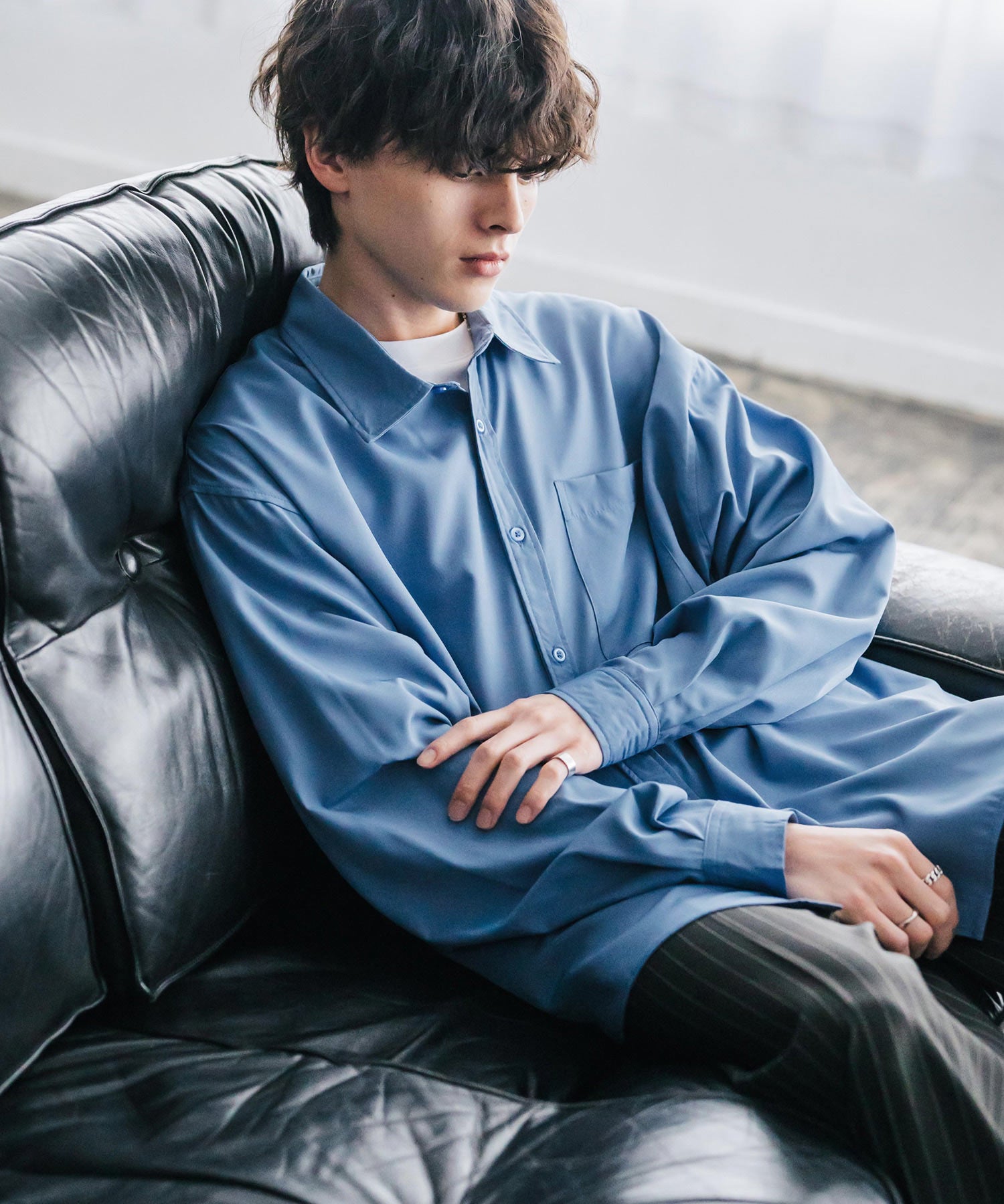 新色追加 オーバーサイズ レギュラーカラーストレッチ長袖シャツ 11915