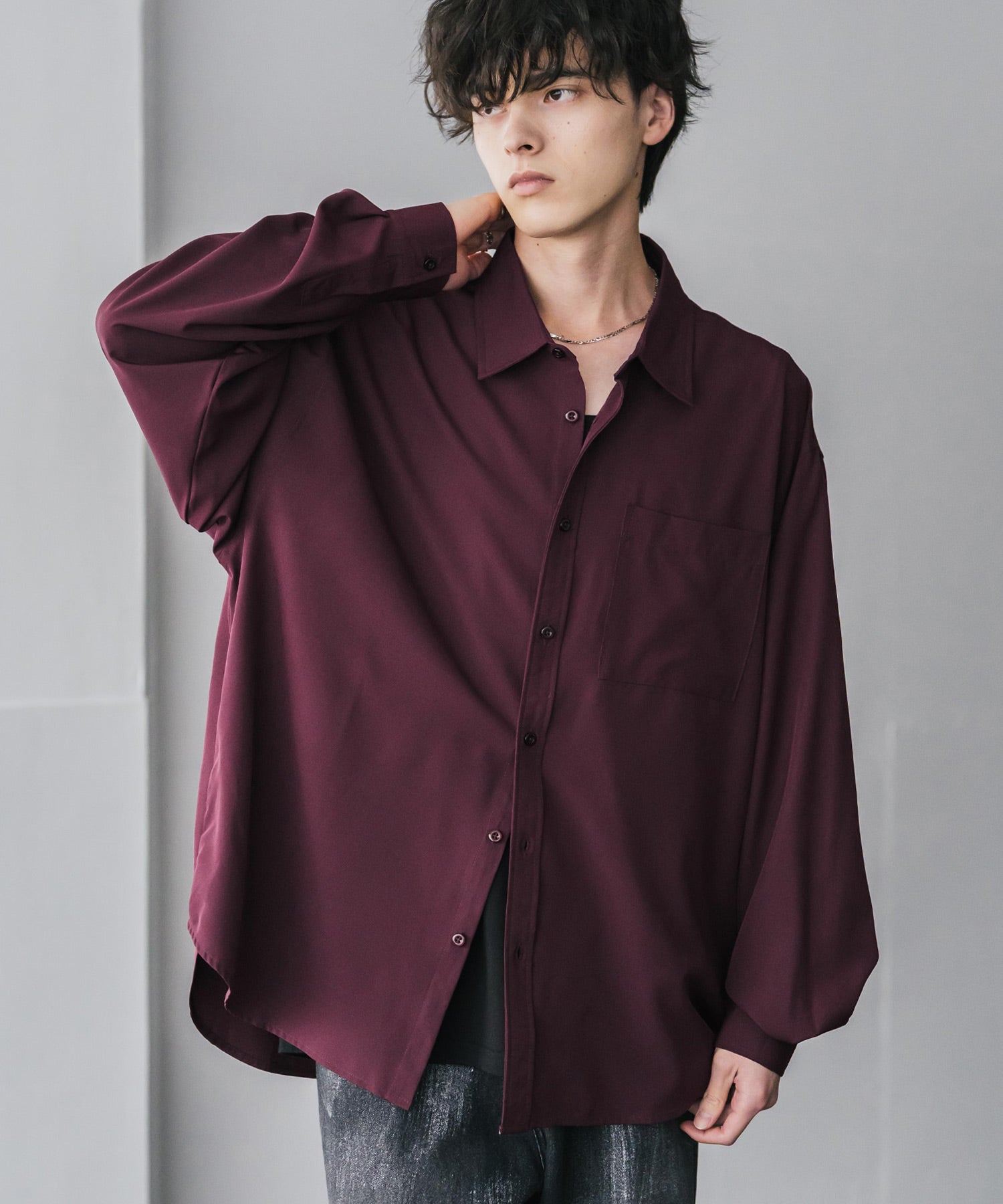 新色追加 オーバーサイズ レギュラーカラーストレッチ長袖シャツ 11915