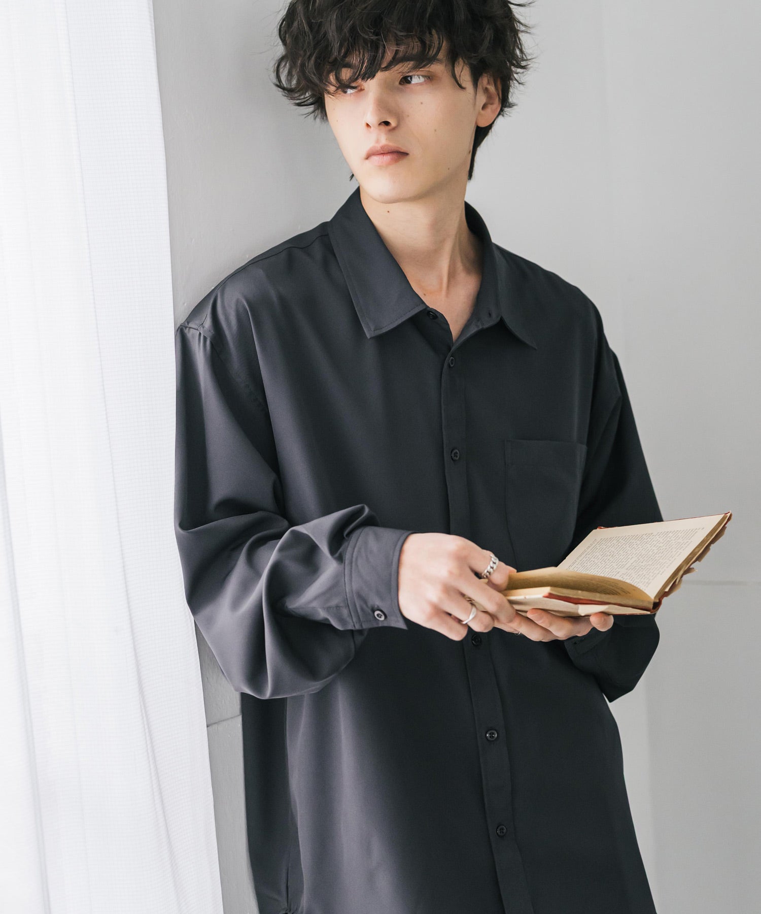 新色追加 オーバーサイズ レギュラーカラーストレッチ長袖シャツ 11915