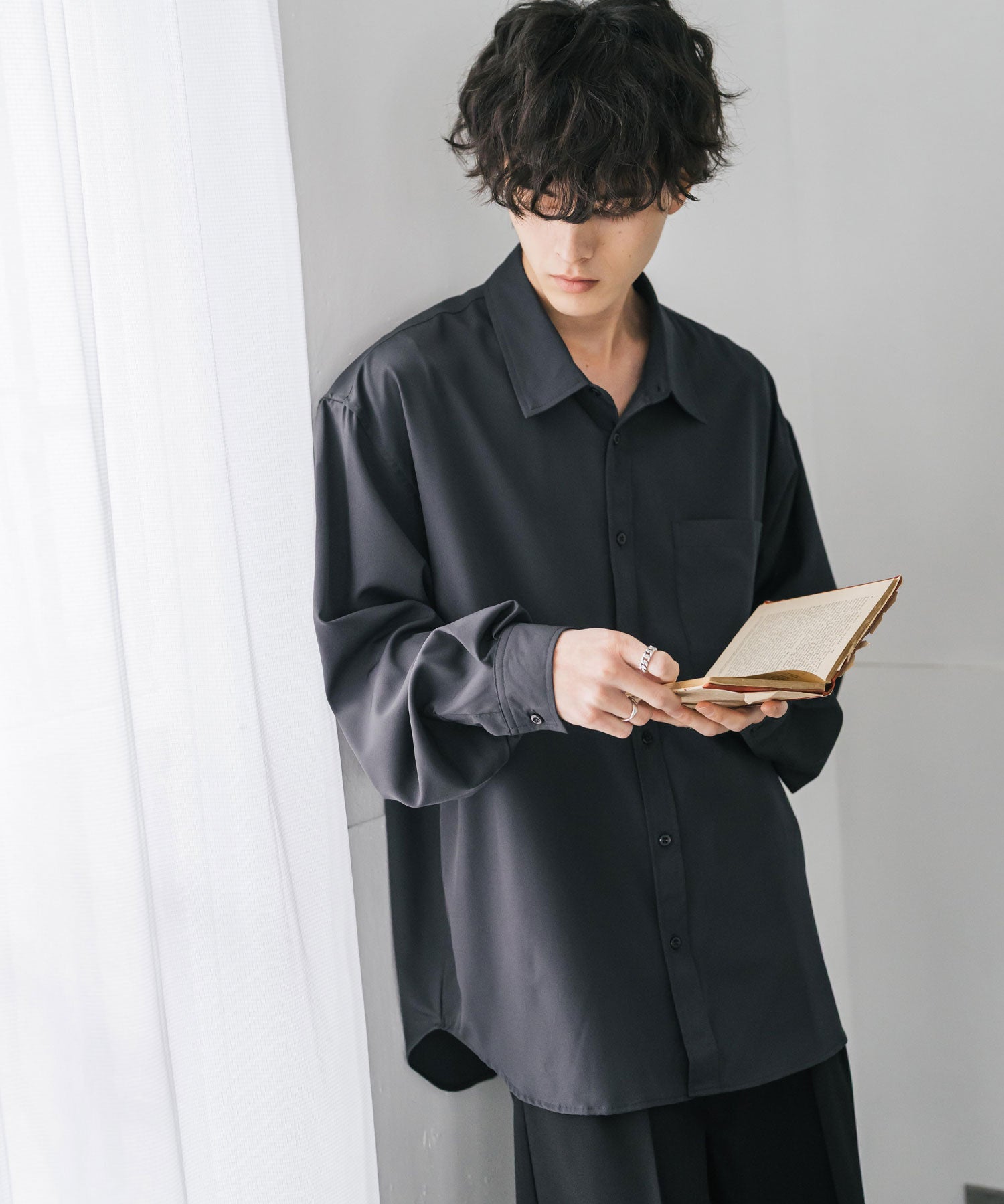 新色追加 オーバーサイズ レギュラーカラーストレッチ長袖シャツ 11915