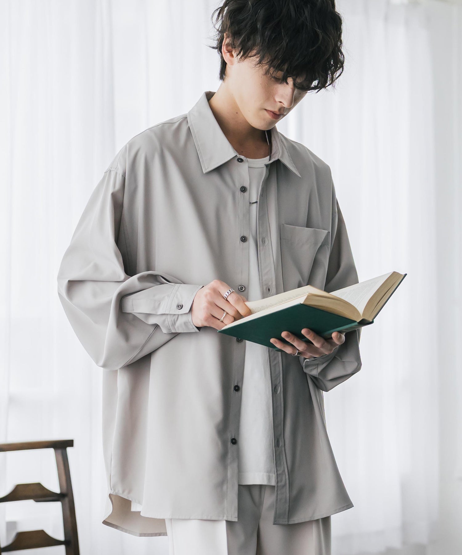 新色追加 オーバーサイズ レギュラーカラーストレッチ長袖シャツ 11915