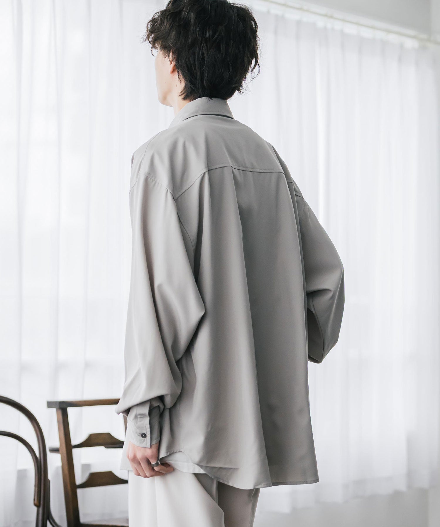 新色追加 オーバーサイズ レギュラーカラーストレッチ長袖シャツ 11915