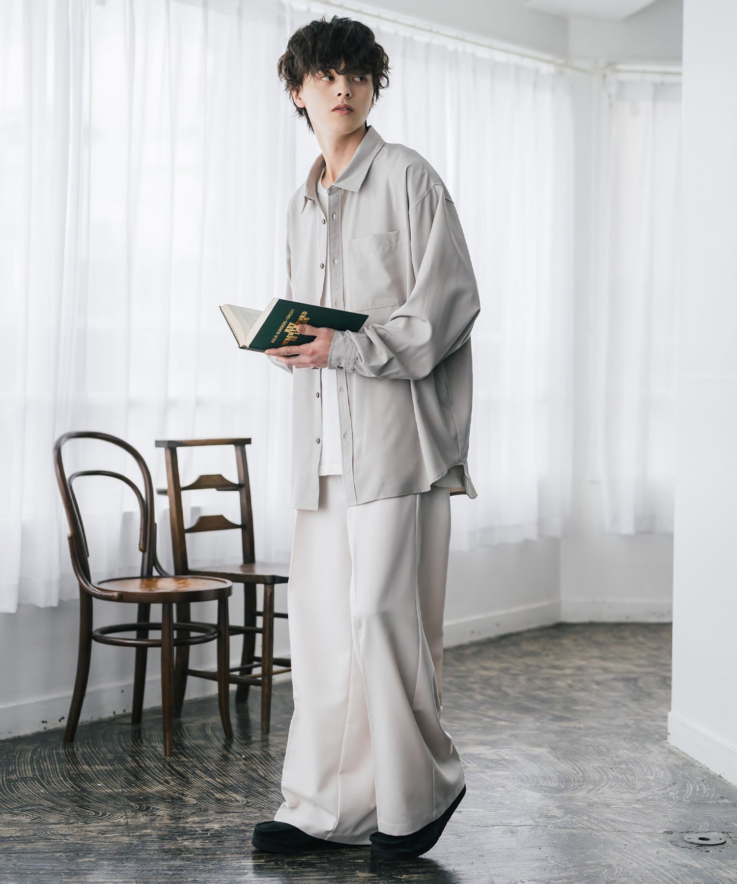 新色追加 オーバーサイズ レギュラーカラーストレッチ長袖シャツ 11915