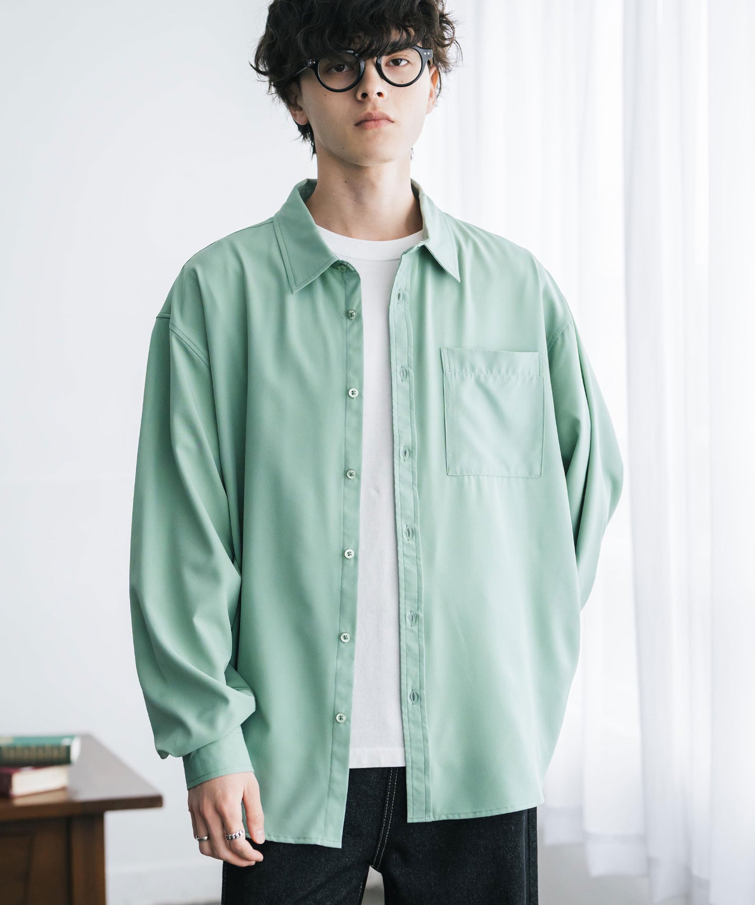 新色追加 オーバーサイズ レギュラーカラーストレッチ長袖シャツ 11915