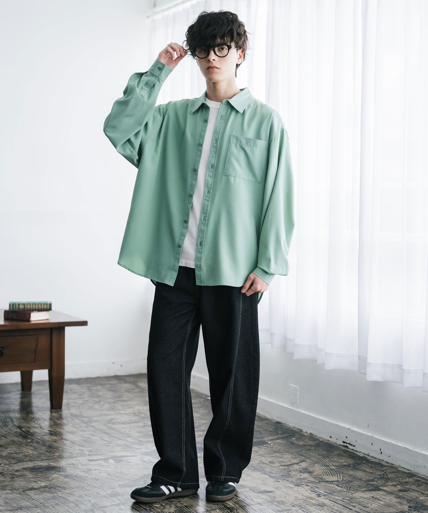 新色追加 オーバーサイズ レギュラーカラーストレッチ長袖シャツ 11915