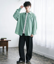 新色追加 オーバーサイズ レギュラーカラーストレッチ長袖シャツ 11915