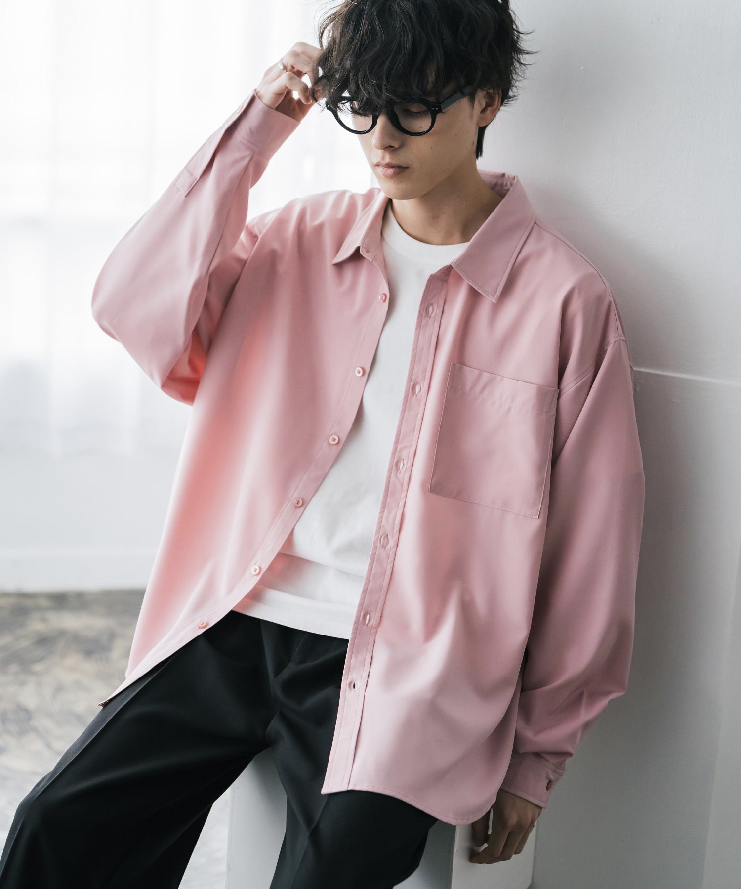 新色追加 オーバーサイズ レギュラーカラーストレッチ長袖シャツ 11915