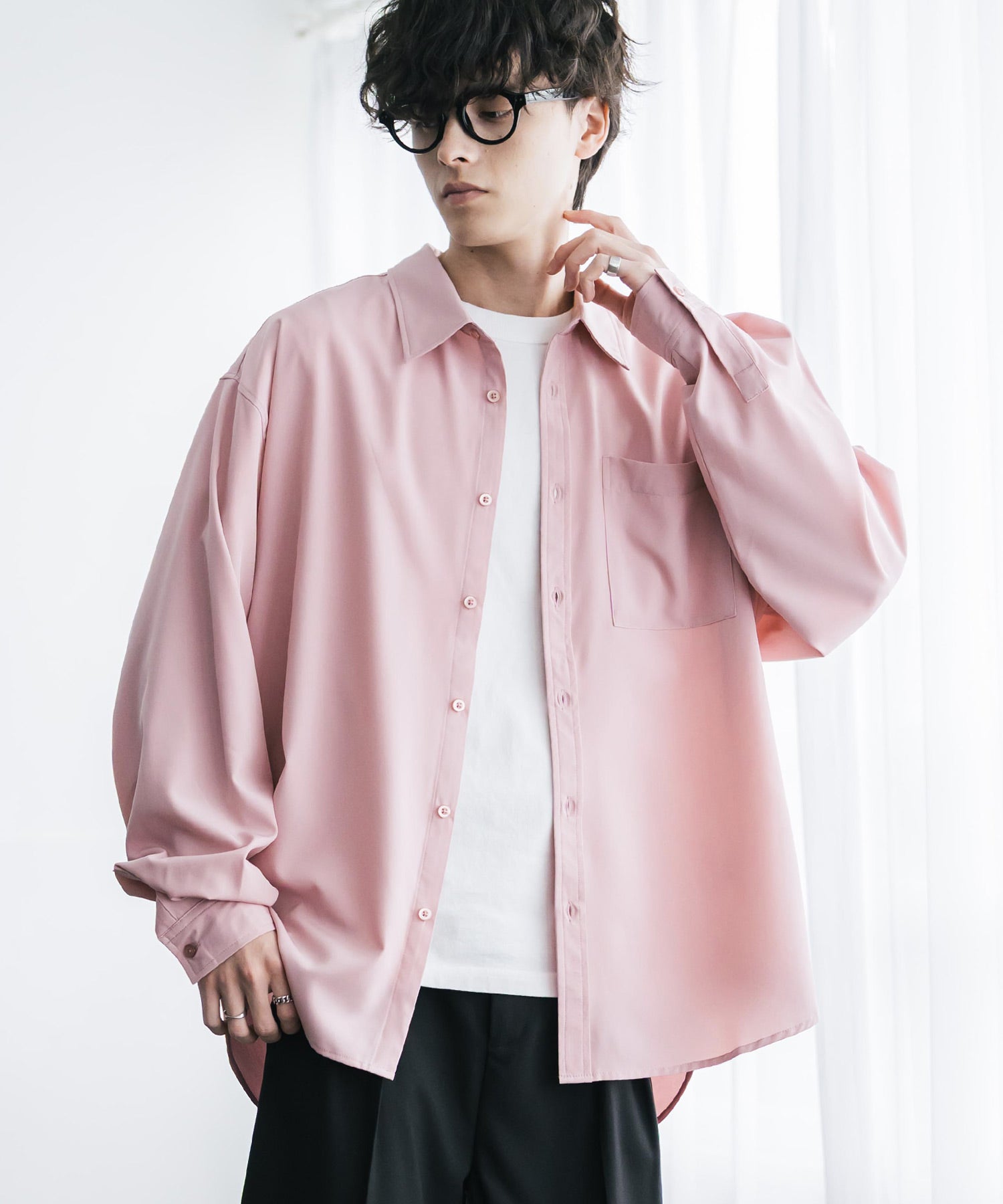 新色追加 オーバーサイズ レギュラーカラーストレッチ長袖シャツ 11915