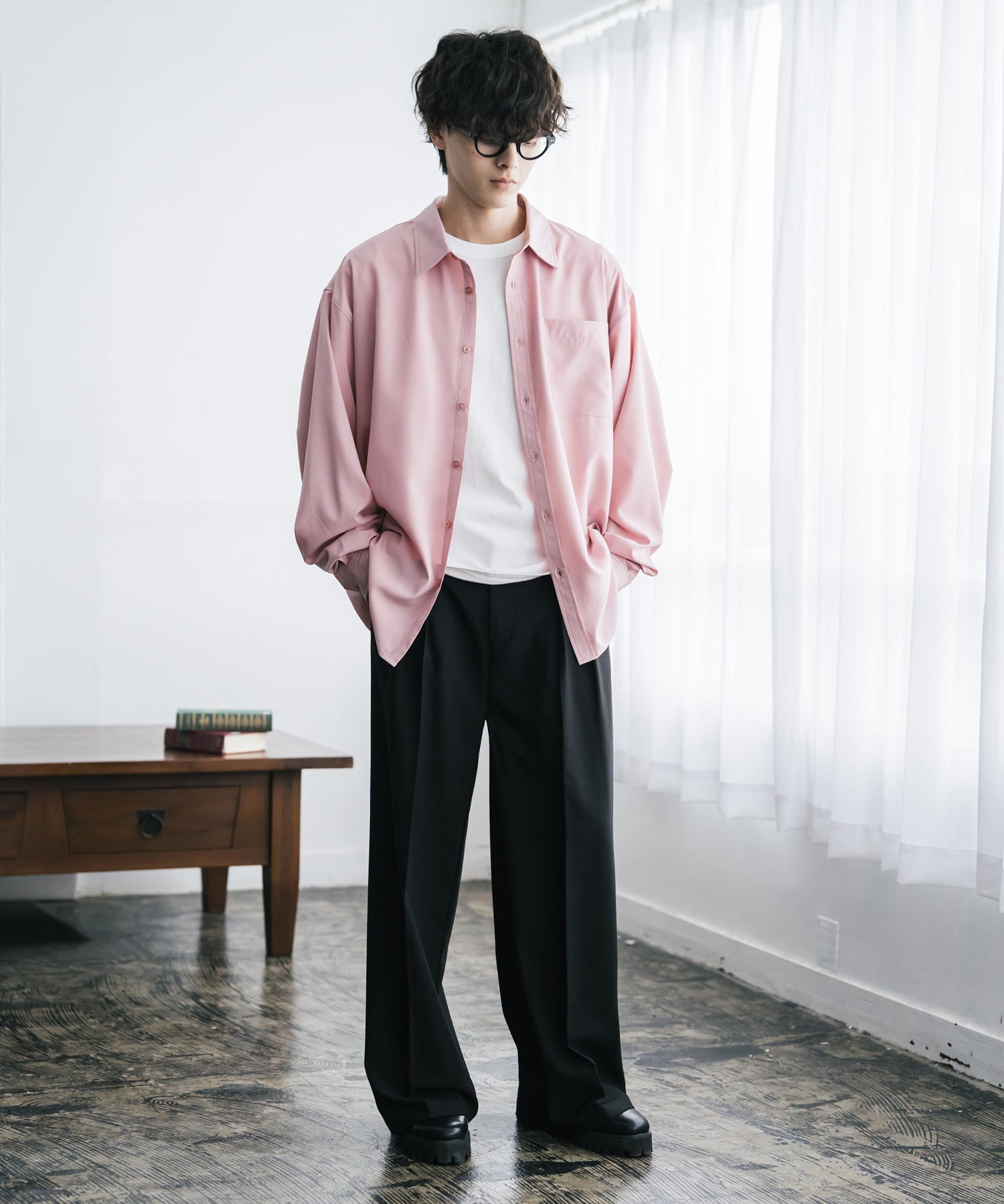 新色追加 オーバーサイズ レギュラーカラーストレッチ長袖シャツ 11915