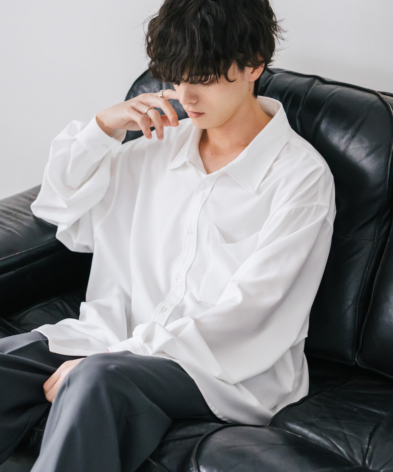 新色追加 オーバーサイズ レギュラーカラーストレッチ長袖シャツ 11915