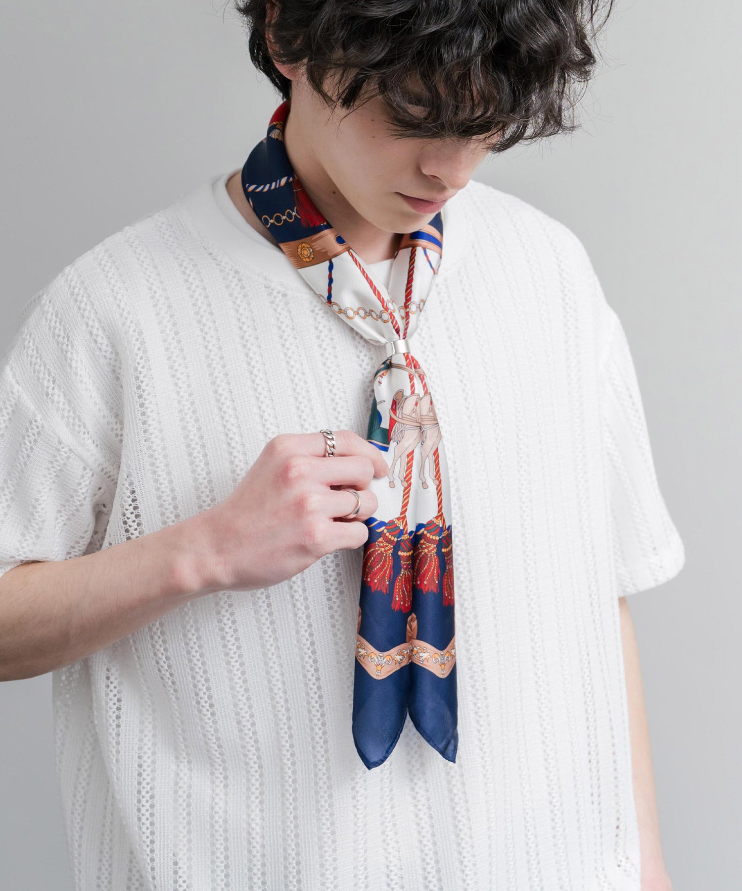 新色追加 スカーフリング付き 大判サイズ総柄スカーフ 12688