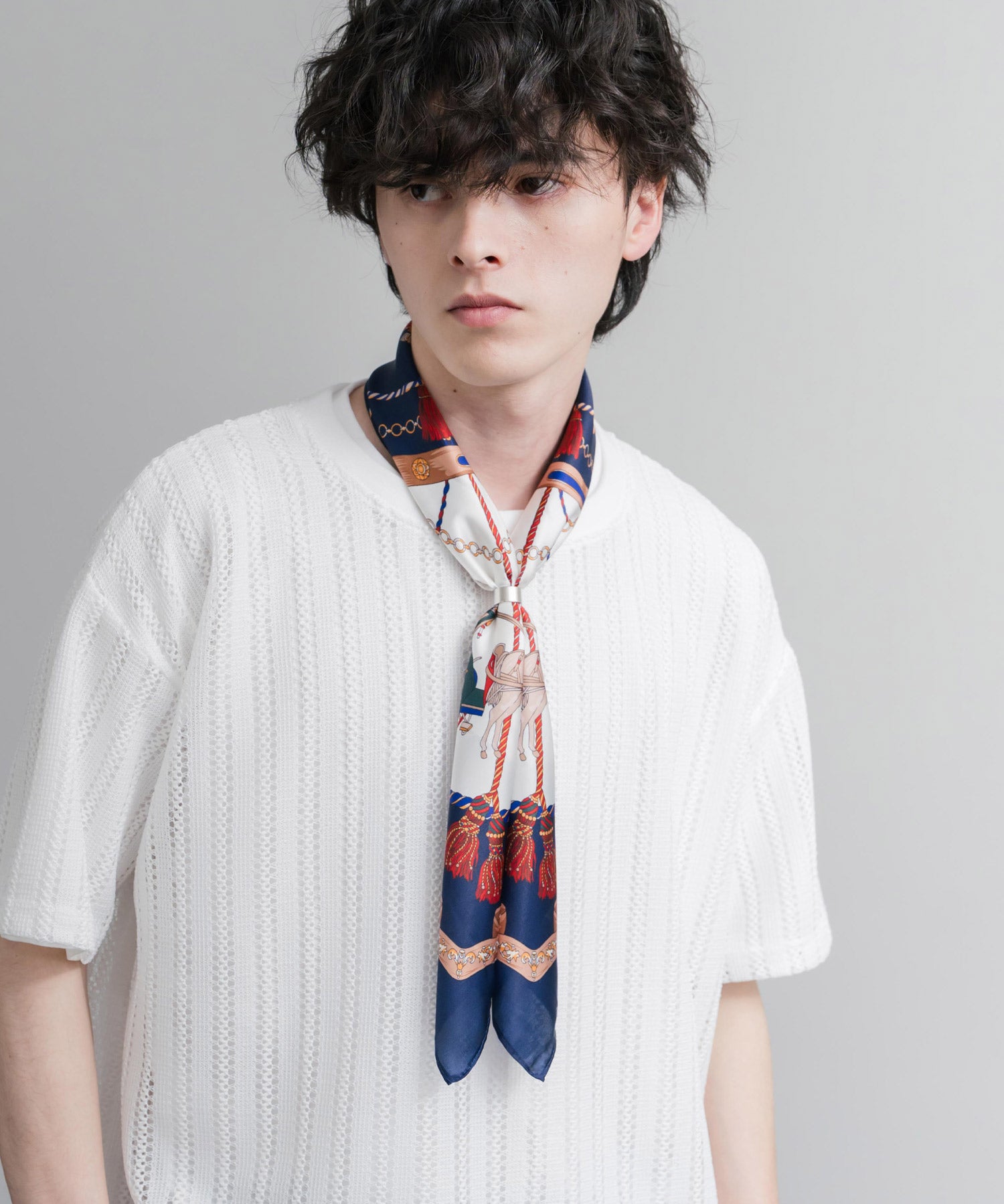 新色追加 スカーフリング付き 大判サイズ総柄スカーフ 12688