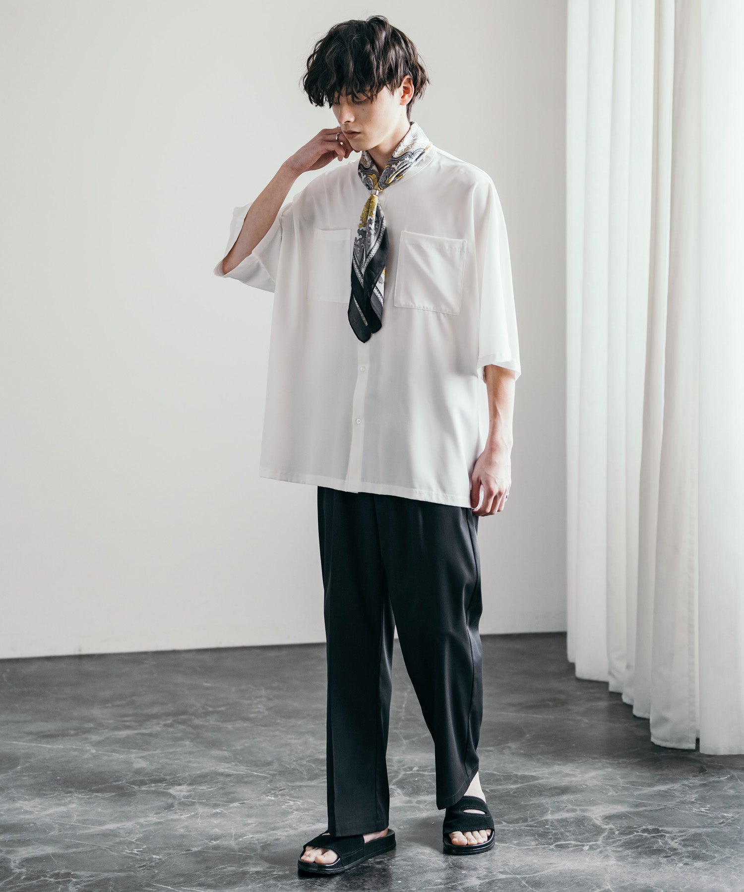 新色追加 スカーフリング付き 大判サイズ総柄スカーフ 12688