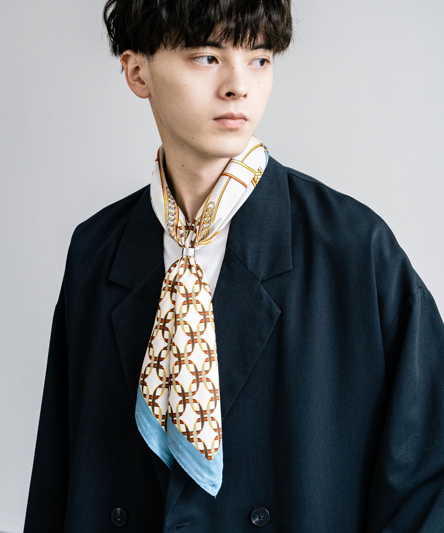 新色追加 スカーフリング付き 大判サイズ総柄スカーフ 12688