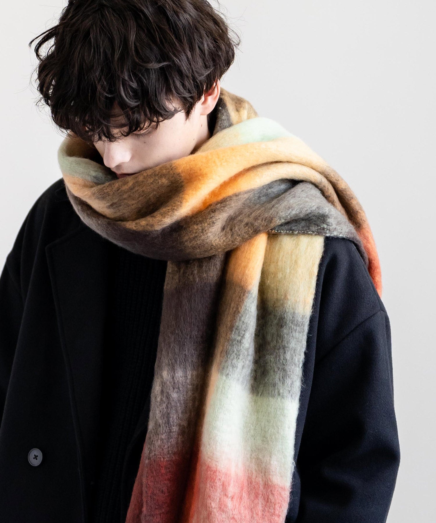 新色追加 モヘアタッチ ボリュームフリンジマフラー 無地/チェック	12999