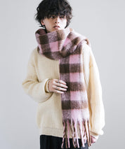 新色追加 モヘアタッチ ボリュームフリンジマフラー 無地/チェック	12999