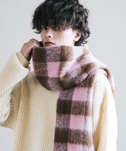 新色追加 モヘアタッチ ボリュームフリンジマフラー 無地/チェック	12999