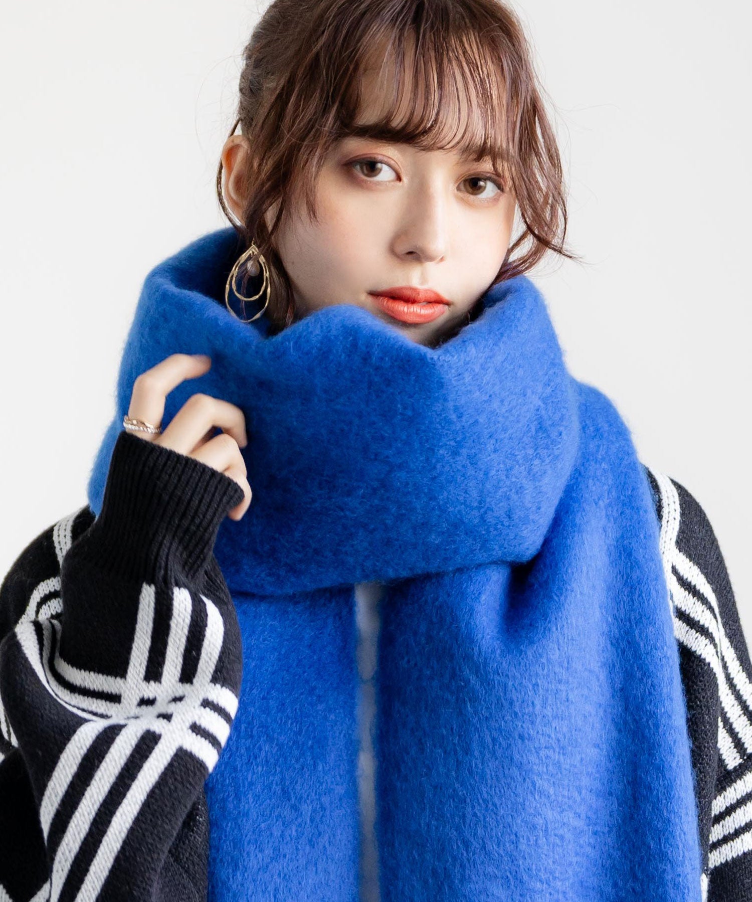 新色追加 モヘアタッチ ボリュームフリンジマフラー 無地/チェック	12999