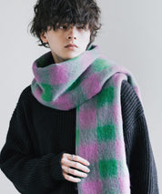 新色追加 モヘアタッチ ボリュームフリンジマフラー 無地/チェック	12999