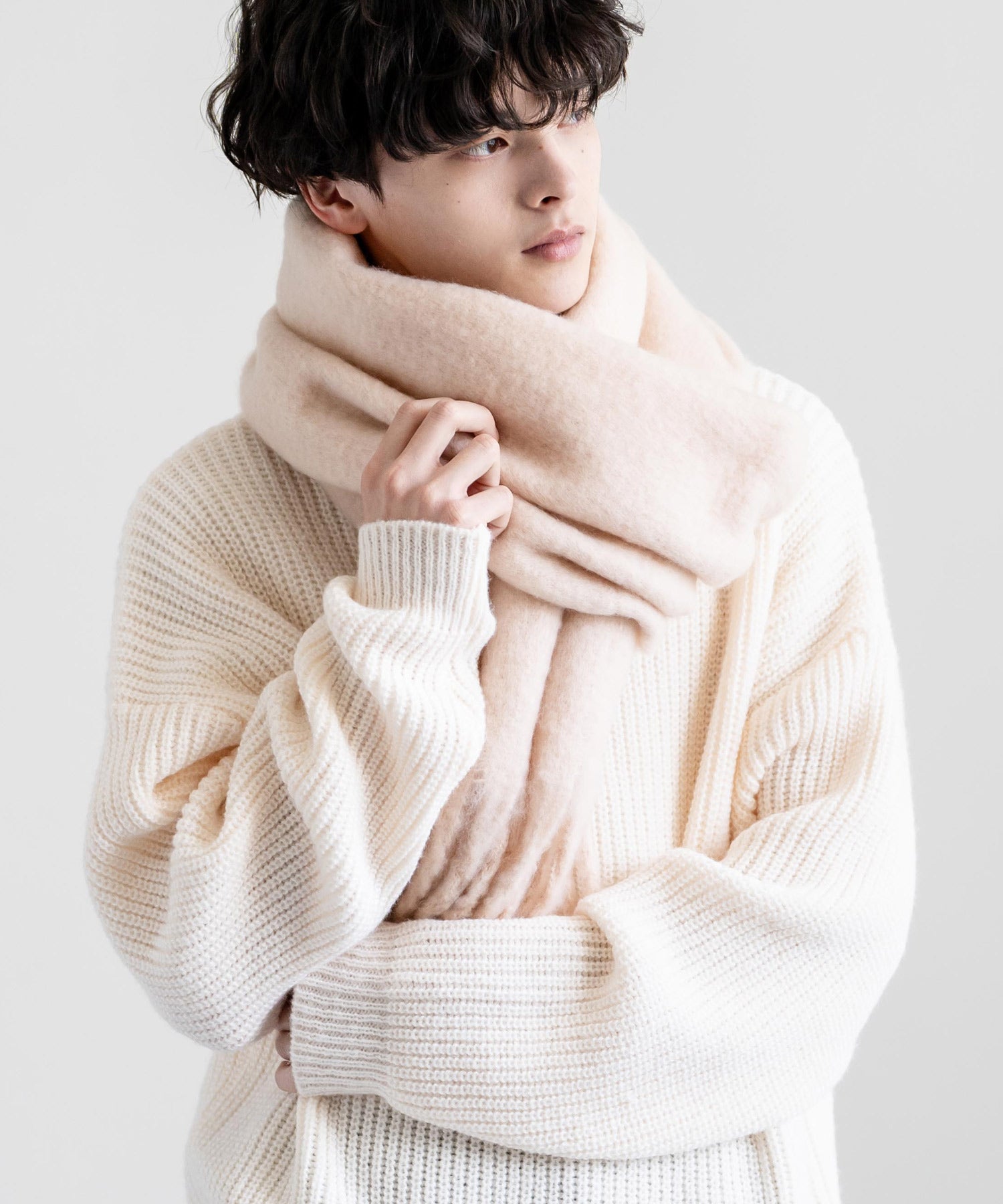 新色追加 モヘアタッチ ボリュームフリンジマフラー 無地/チェック