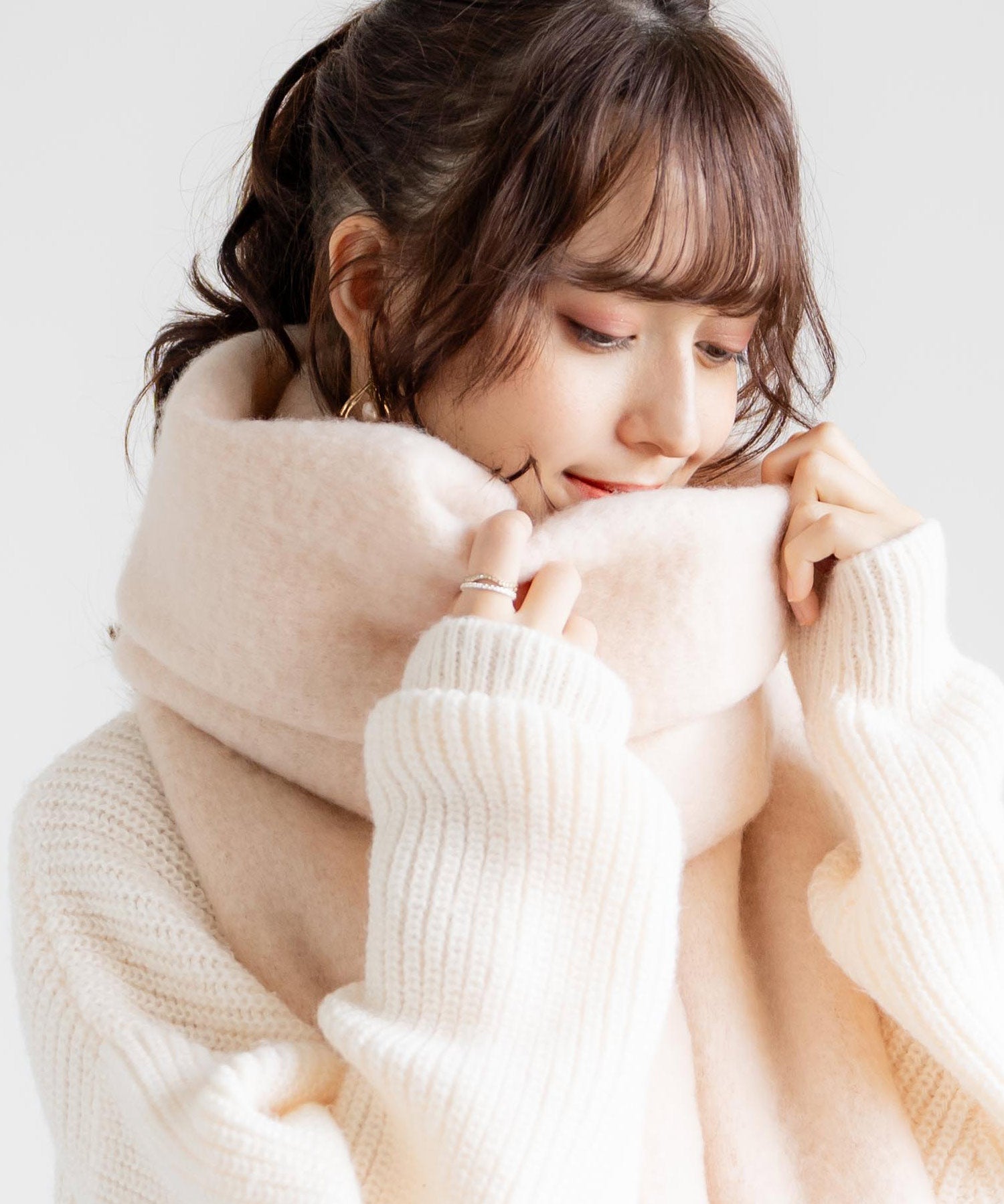 新色追加 モヘアタッチ ボリュームフリンジマフラー 無地/チェック	12999