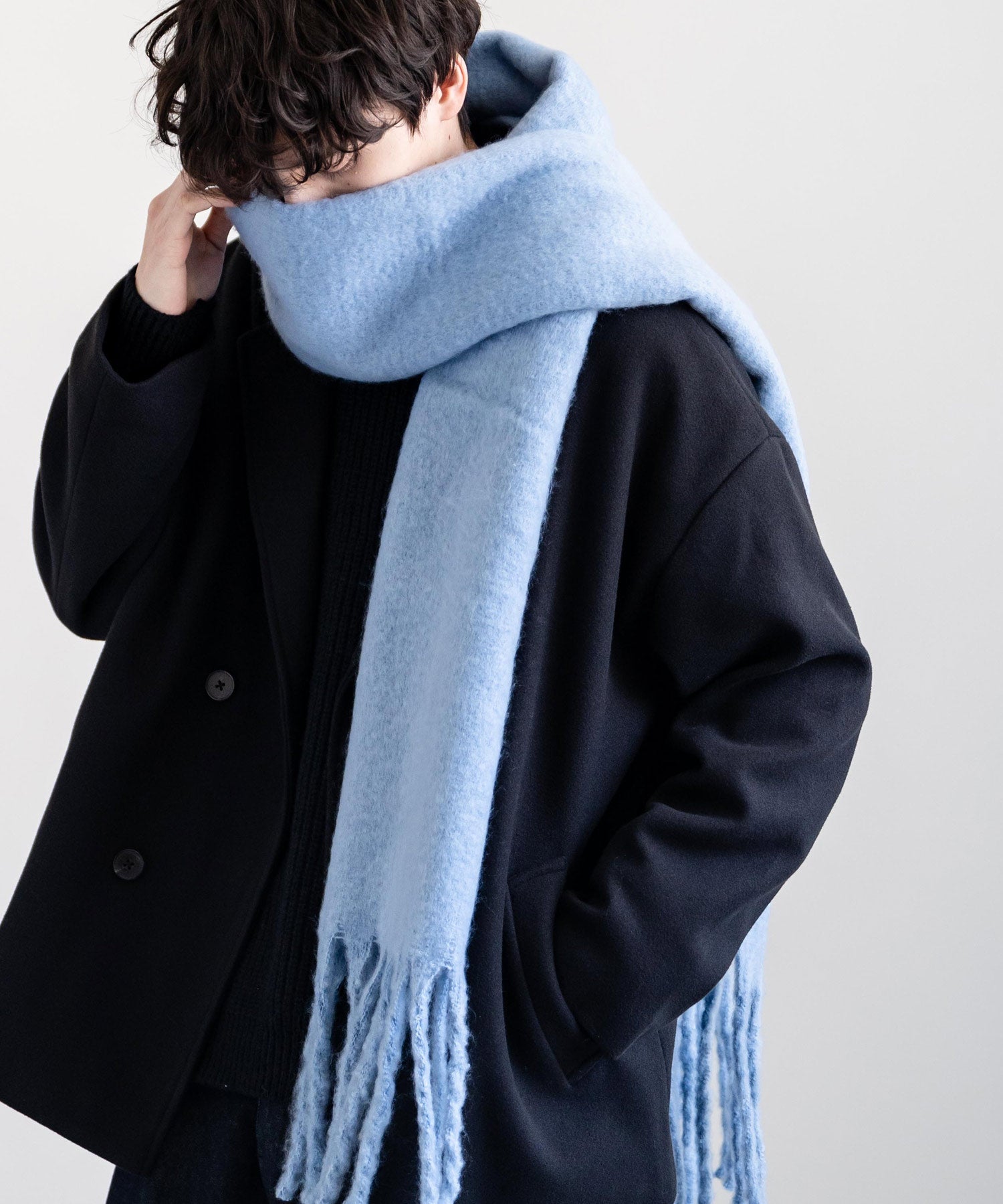 新色追加 モヘアタッチ ボリュームフリンジマフラー 無地/チェック	12999
