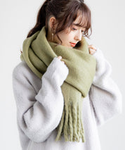 新色追加 モヘアタッチ ボリュームフリンジマフラー 無地/チェック	12999