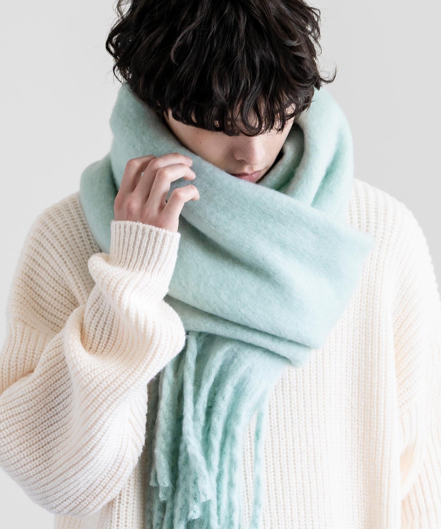 新色追加 モヘアタッチ ボリュームフリンジマフラー 無地/チェック	12999
