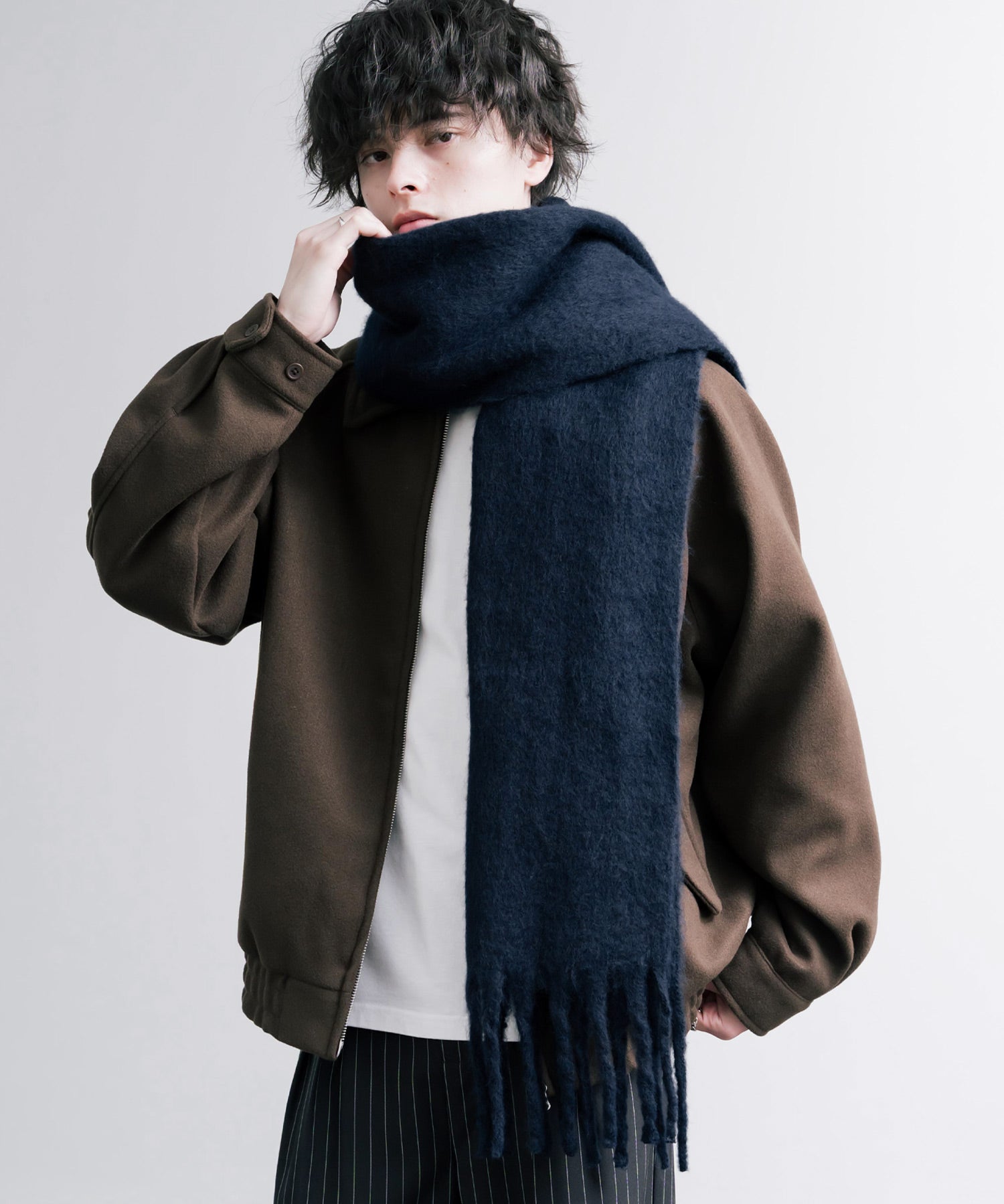 新色追加 モヘアタッチ ボリュームフリンジマフラー 無地/チェック	12999