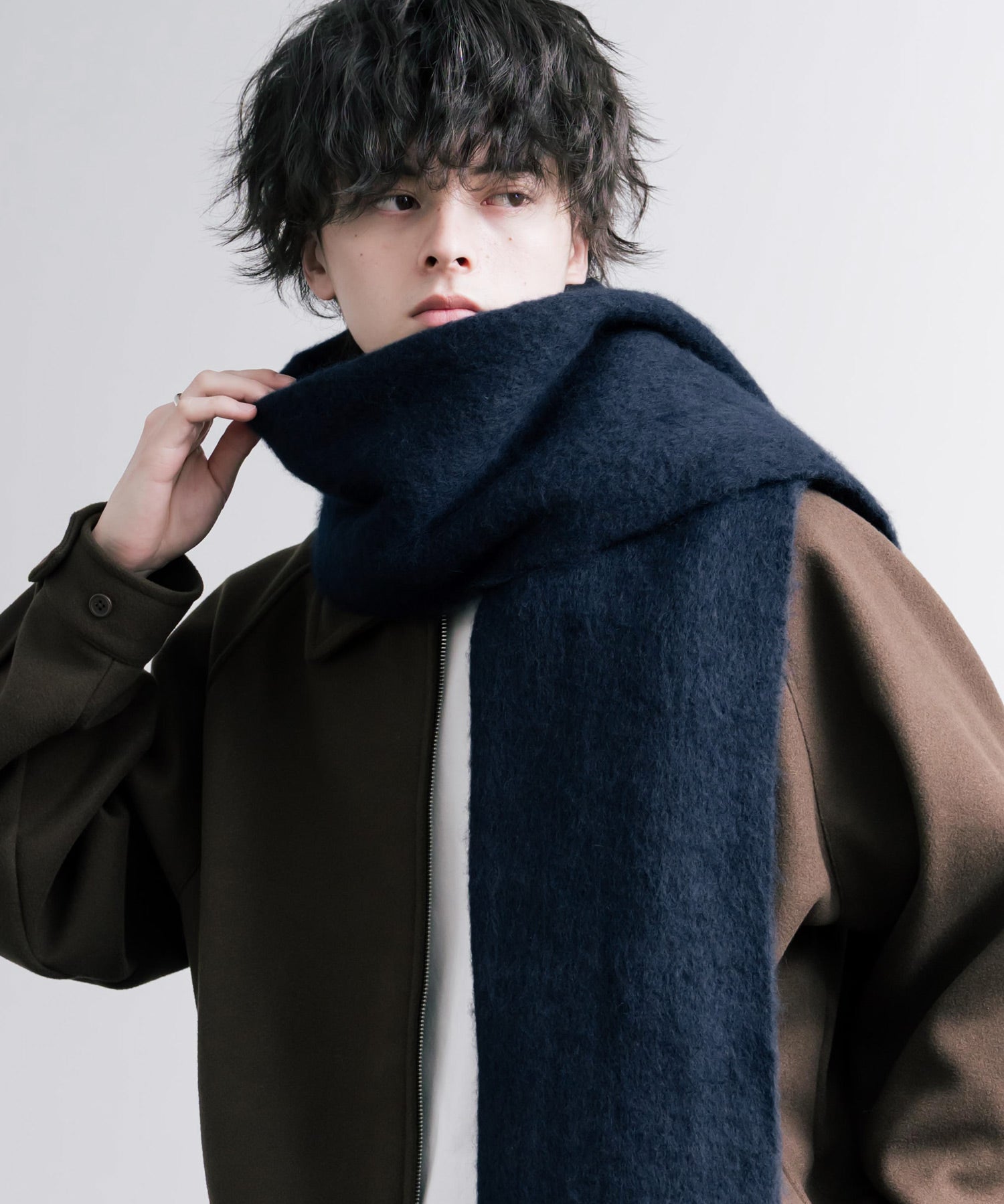 新色追加 モヘアタッチ ボリュームフリンジマフラー 無地/チェック	12999