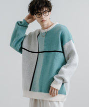 新色追加 オーバーサイズ クロスチェック柄クルーニット　14052