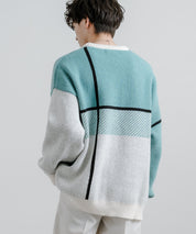 新色追加 オーバーサイズ クロスチェック柄クルーニット　14052