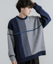 新色追加 オーバーサイズ クロスチェック柄クルーニット　14052