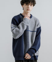 新色追加 オーバーサイズ クロスチェック柄クルーニット　14052