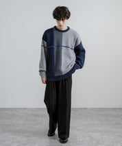 新色追加 オーバーサイズ クロスチェック柄クルーニット　14052