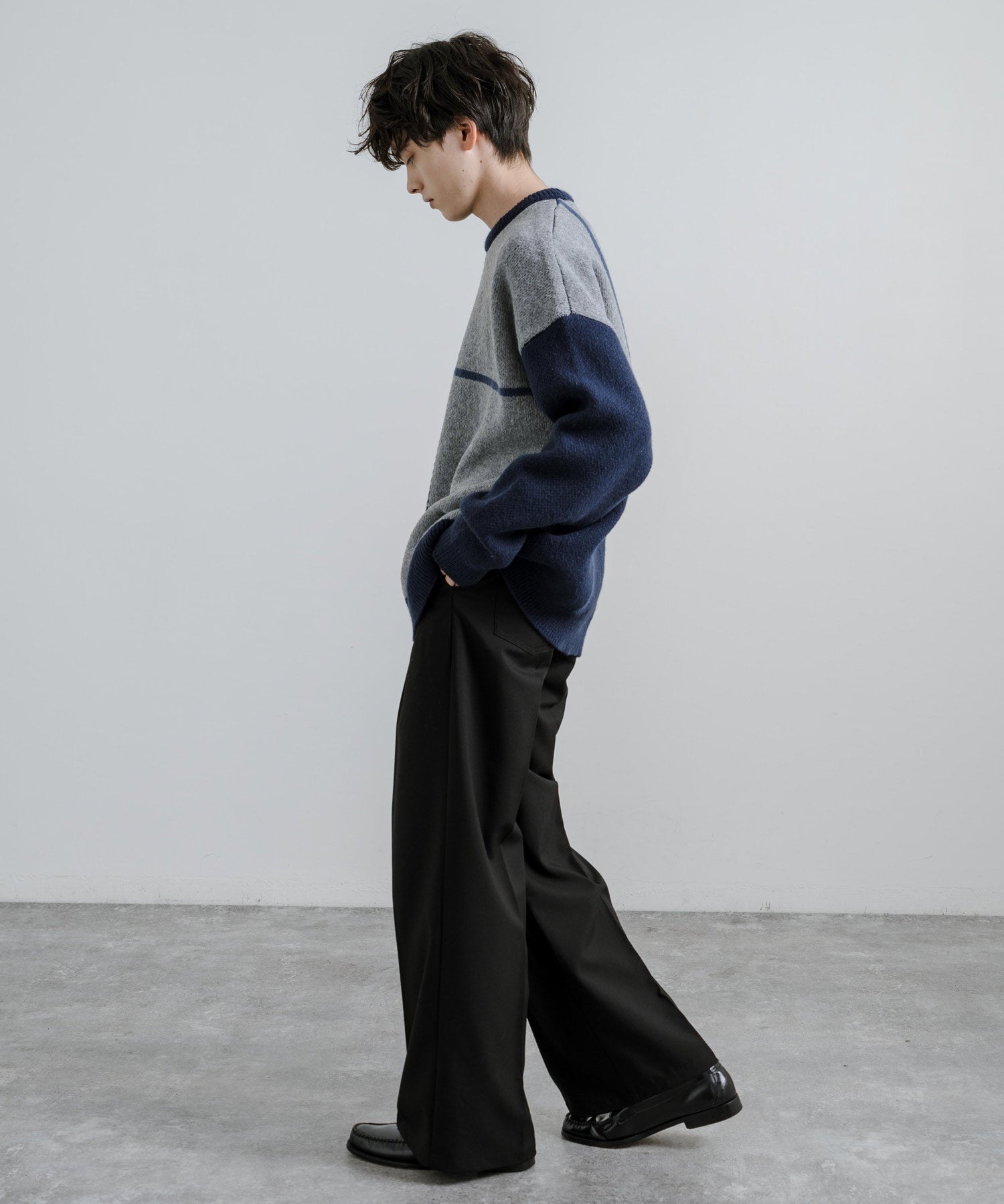 新色追加 オーバーサイズ クロスチェック柄クルーニット　14052