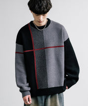 新色追加 オーバーサイズ クロスチェック柄クルーニット　14052