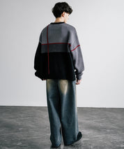 新色追加 オーバーサイズ クロスチェック柄クルーニット　14052