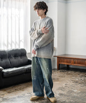 新色追加 オーバーサイズ ウール混ブークレー段染めグラデーションボーダー柄クルーニットセーター	13104