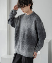 新色追加 オーバーサイズ ウール混ブークレー段染めグラデーションボーダー柄クルーニットセーター	13104