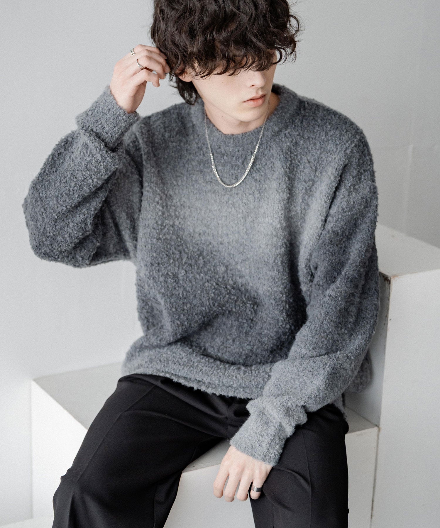 新色追加 オーバーサイズ ウール混ブークレー段染めグラデーション